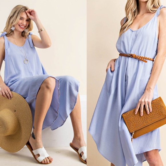 Kori Pants - Sky Blue Knotted V-line Wide Crop Jumpsuit
